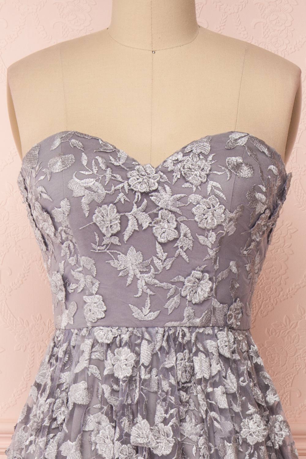 Terese Grey Floral A-Line Bustier Gown | Boutique 1861 front close-up