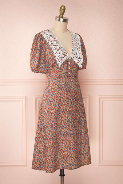 Tereza Brown Short Sleeve V-Neck Midi Dress | Boutique 1861 side view