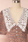 Tereza Brown Short Sleeve V-Neck Midi Dress | Boutique 1861 front close up