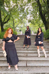 Tessara Tiered Black Midi Dress w/ Front Cut-Out | La petite garçonne on model