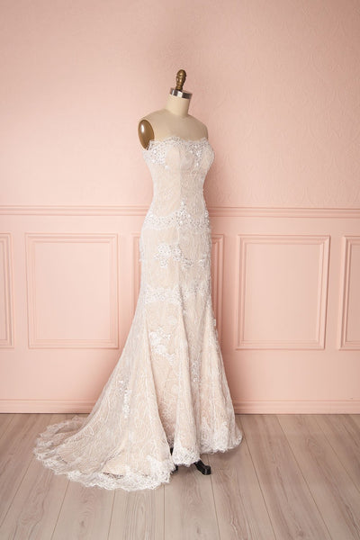 Teura White & Beige Embroidered Bustier Gown with Train | Boudoir 1861