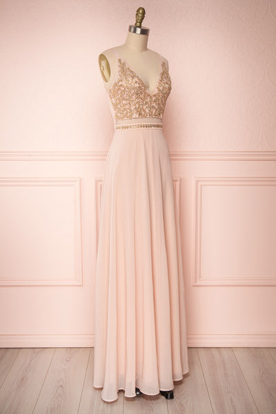Thayna Blush Pink Embroidered Maxi Prom Dress | Boutique 1861