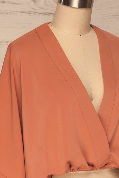 Thebes Apricot Kimono Style Crop Top | La petite garçonne side close up