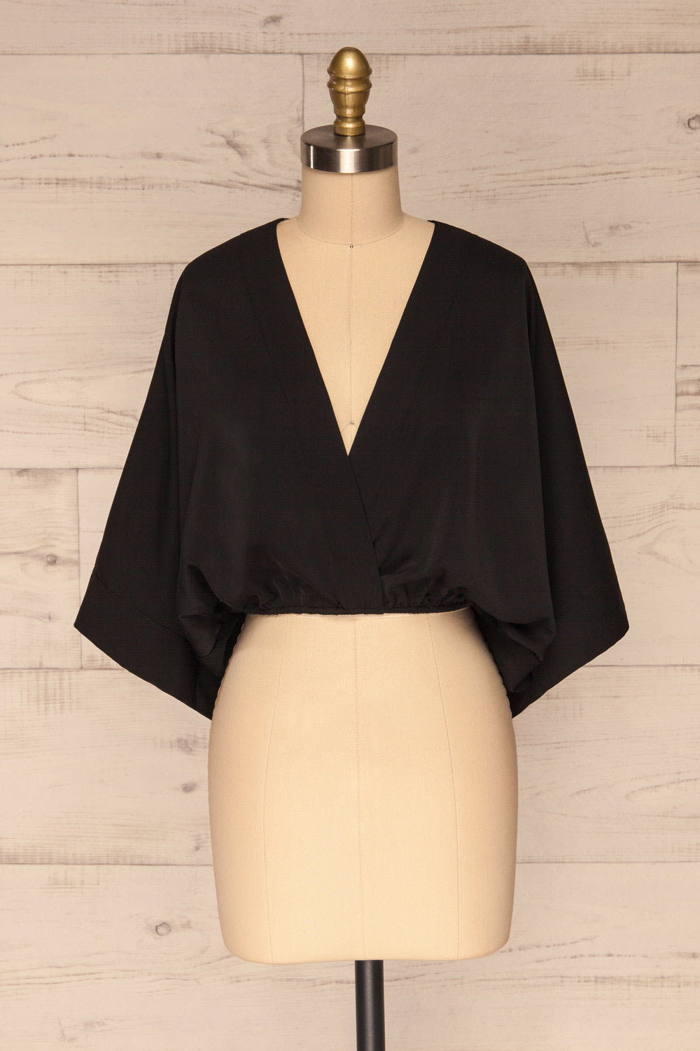 Thebes Black Kimono Style Crop Top front view | La petite garçonne