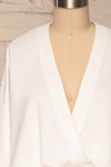 Thebes White Kimono Style Crop Top | La petite garçonne front close up