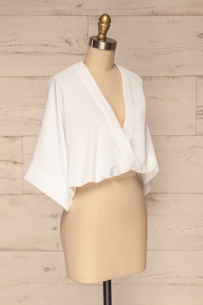 Thebes White Kimono Style Crop Top | La petite garçonne side view