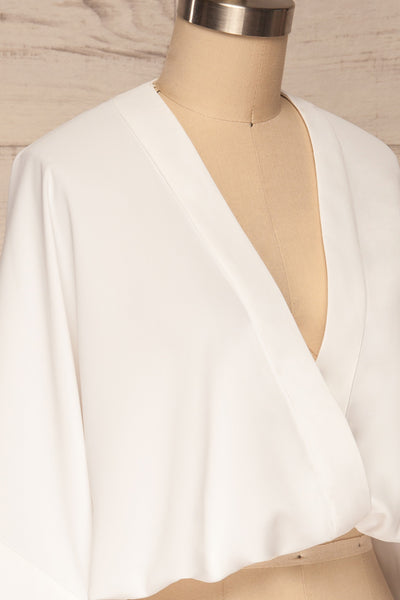 Thebes White Kimono Style Crop Top | La petite garçonne side close up
