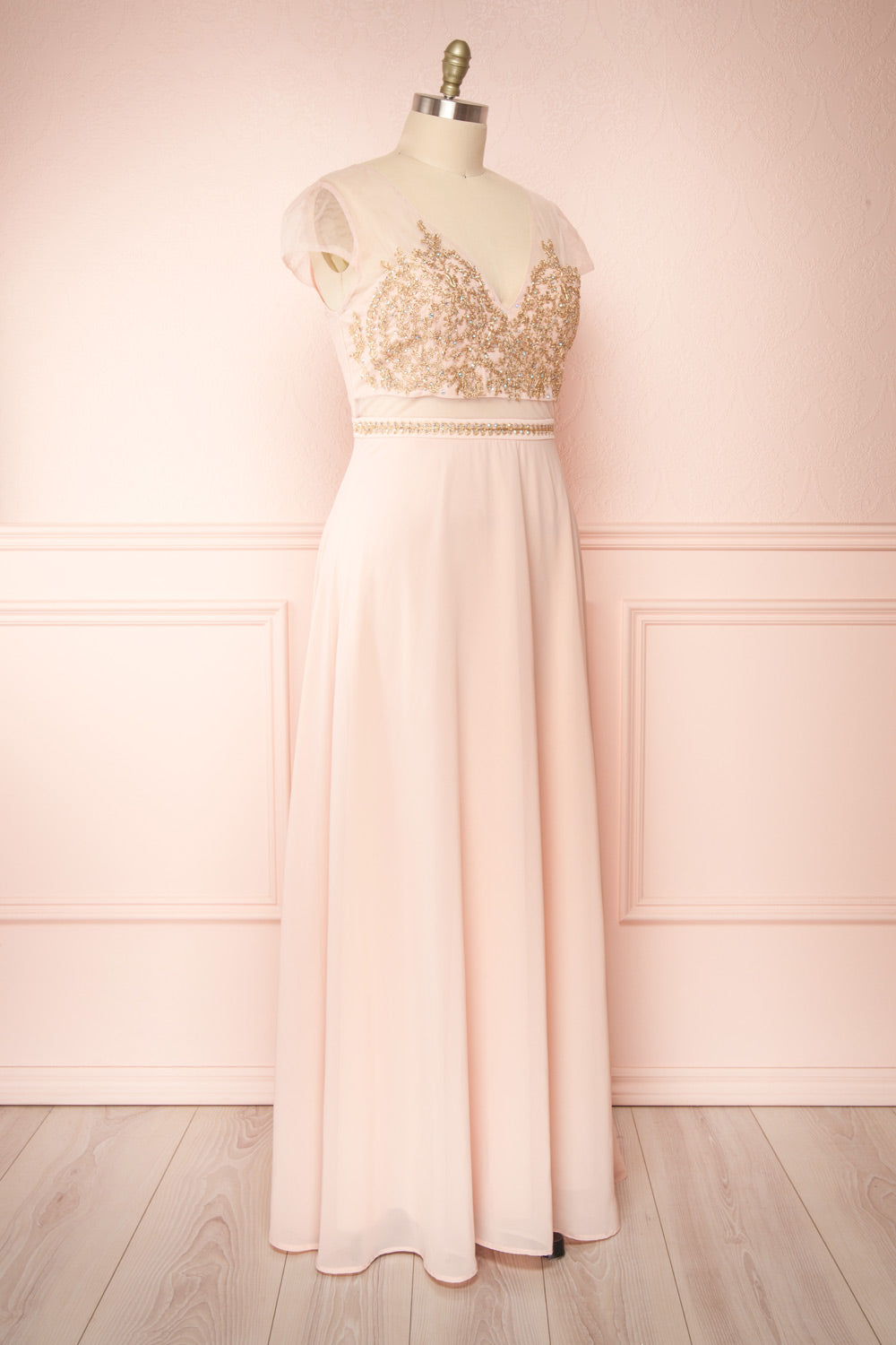Theola Blush Pink Embroidered Maxi Dress | Boutique 1861 side view