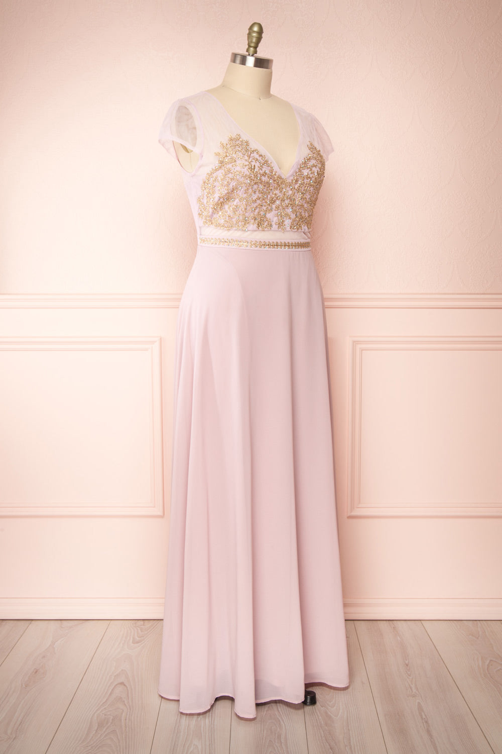 Theola Mauve Purple Embroidered Maxi Prom Dress | Boutique 1861 side view