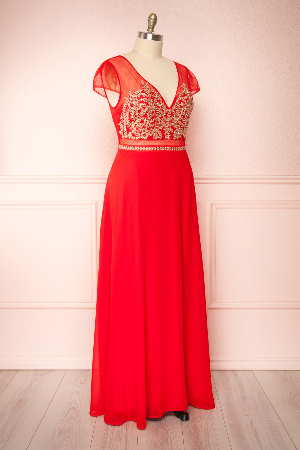 Theola Red Embroidered Maxi Prom Dress | Boutique 1861 side view