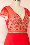 Theola Red Embroidered Maxi Prom Dress | Boutique 1861side close up