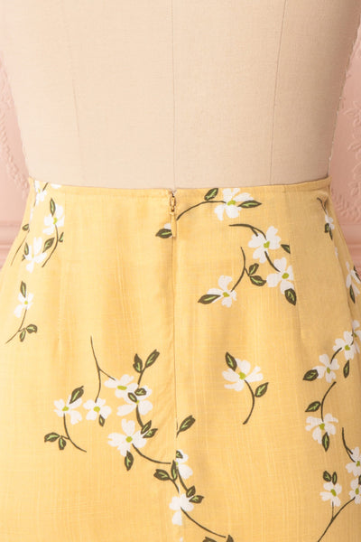 Katalina Yellow Floral Top with Frills | Boutique 1861back close up