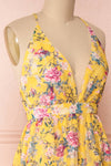 Thuriane Yellow Floral Patterned Maxi Dress | Boutique 1861 side close-up