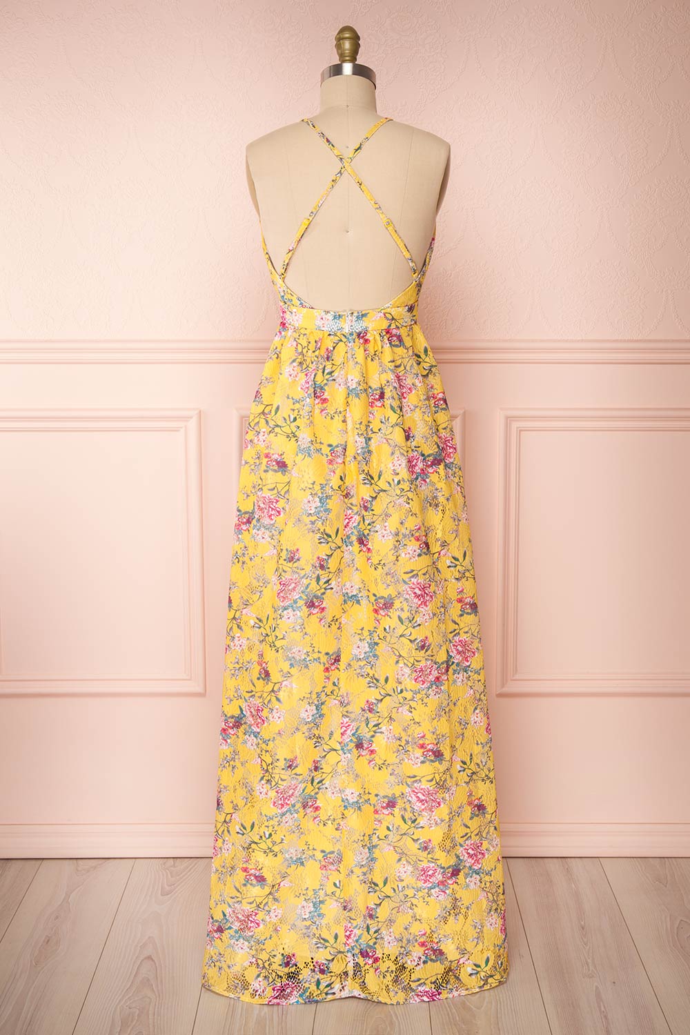 Thuriane Yellow Floral Patterned Maxi Dress | Boutique 1861 back view 