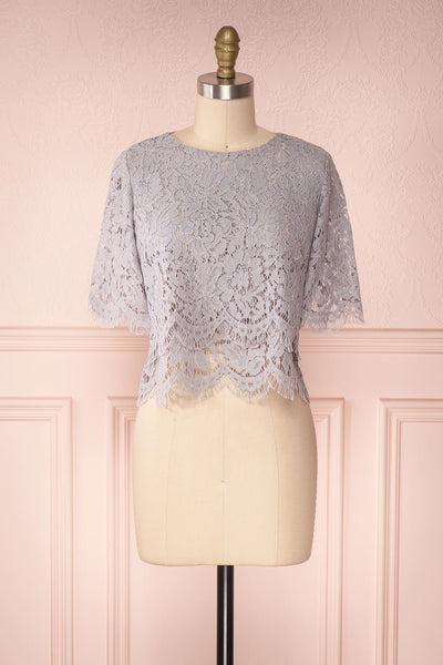 Thyda Grey Floral Lace Crop Top | Boutique 1861