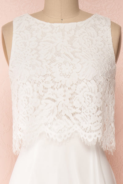 Timothea Ivory Bridal Maxi Dress w/ Lace Top | Boudoir 1861 front close-up