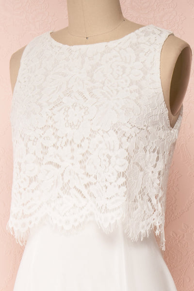 Timothea Ivory Bridal Maxi Dress w/ Lace Top | Boudoir 1861 side close-up