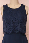 Timothea Navy Blue Maxi Dress w/ Lace Top | Boutique 1861 front close-up