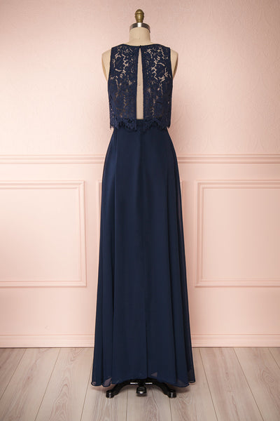 Timothea Navy Blue Maxi Dress w/ Lace Top | Boutique 1861 back view