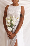 Timothea Ivory Bridal Maxi Dress w/ Lace Top | Boudoir 1861 model close up