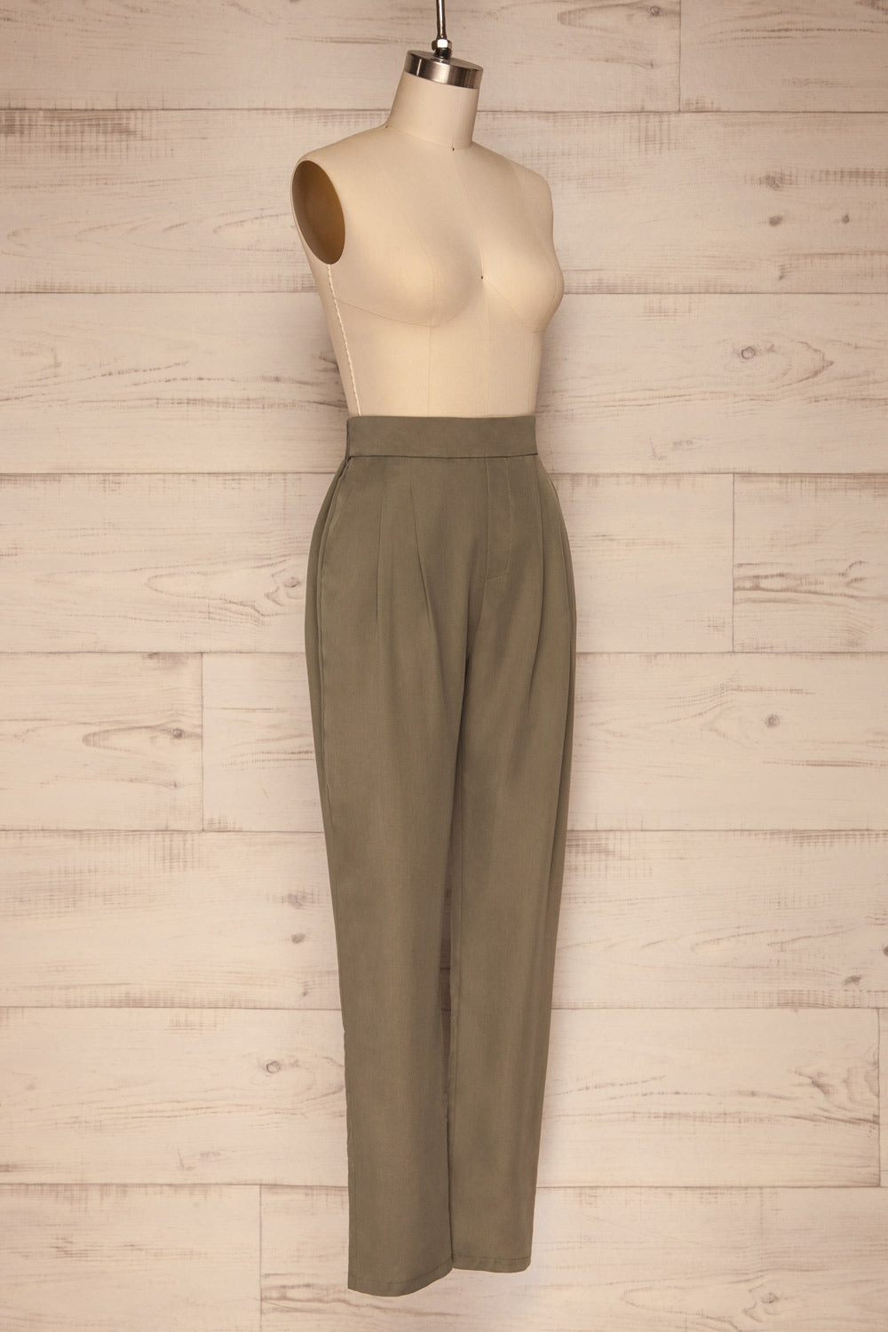 Tintigny Khaki Green Straight Leg Pants | La petite garçonne side view