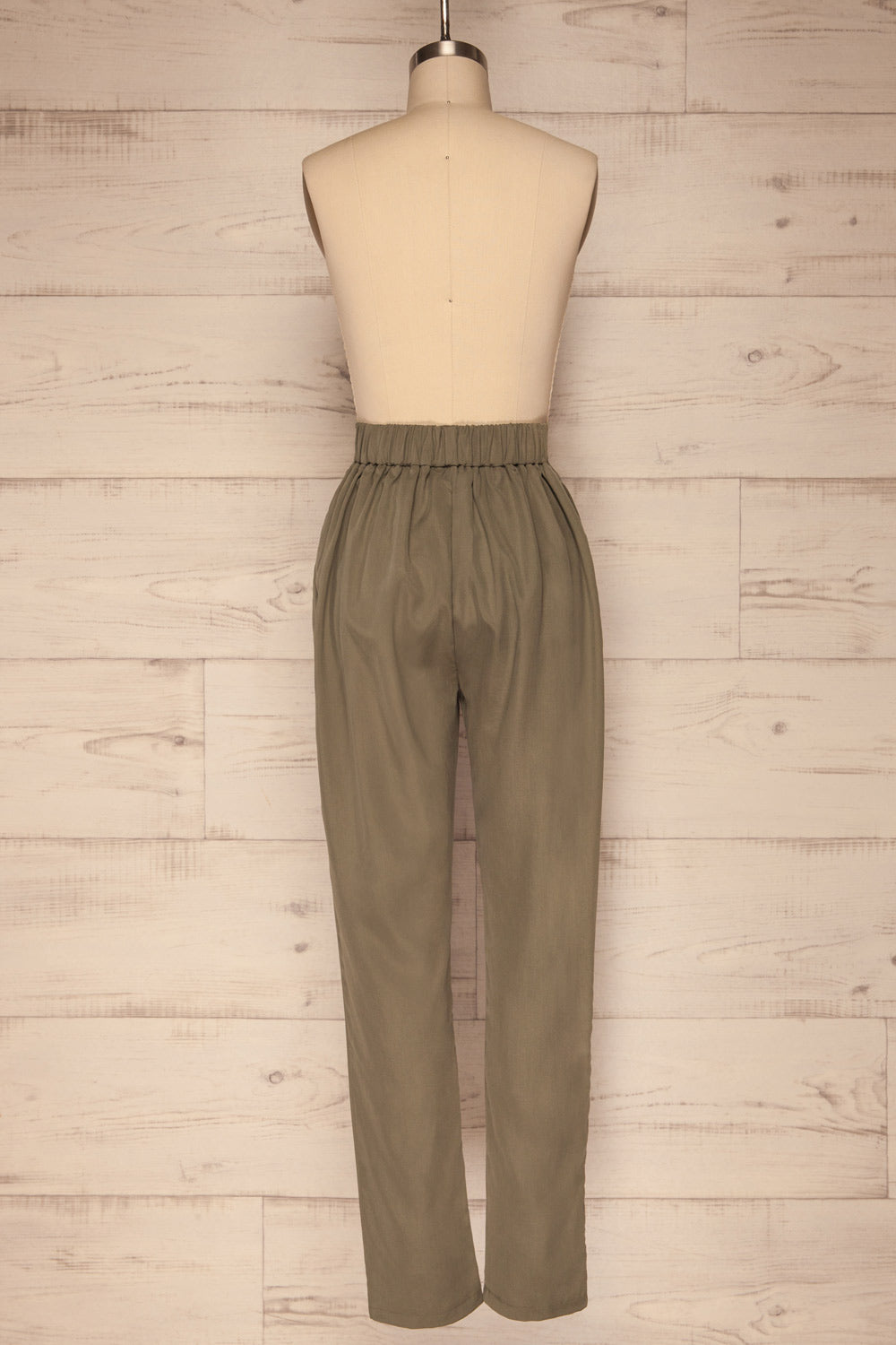 Tintigny Khaki Green Straight Leg Pants | La petite garçonne back view