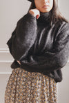 Titania Mustard Fuzzy Turtleneck Sweater | La petite garçonne model close up