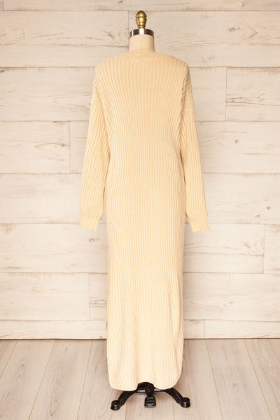 Titel Beige Long Sleeve Knitted Maxi Dress | La petite garçonne back view