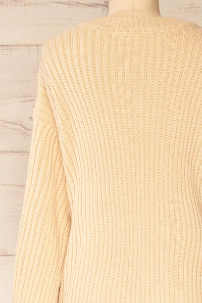Titel Beige Long Sleeve Knitted Maxi Dress | La petite garçonne back close-up