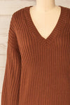 Titel Brown Long Sleeve Knitted Maxi Dress | La petite garçonne front close-up
