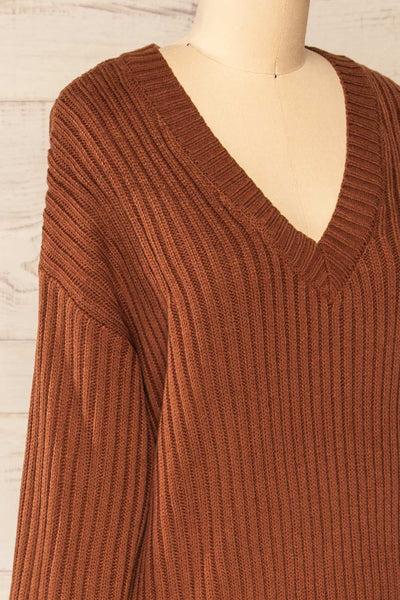 Titel Brown Long Sleeve Knitted Maxi Dress | La petite garçonne side close-up