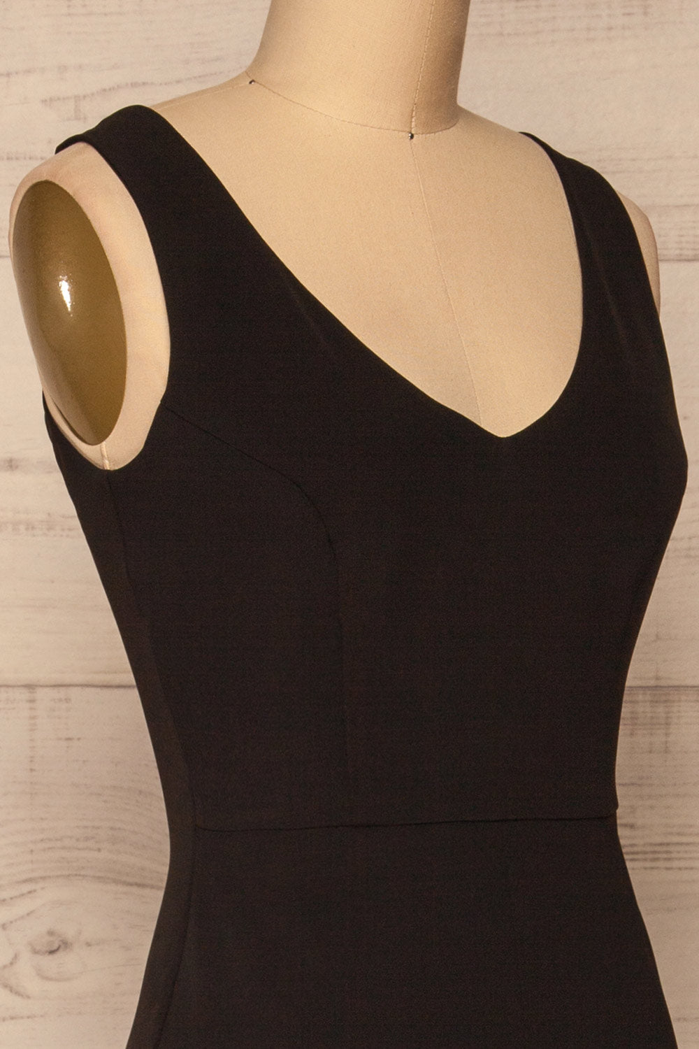 Tivoli Black V-Neck Midi Dress | La petite garçonne  side close-up