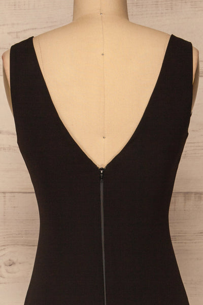 Tivoli Black V-Neck Midi Dress | La petite garçonne  back close-up