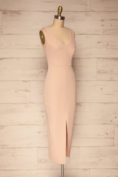 Tivoli Blush Pink V-Neck Midi Dress | La petite garçonne  side view