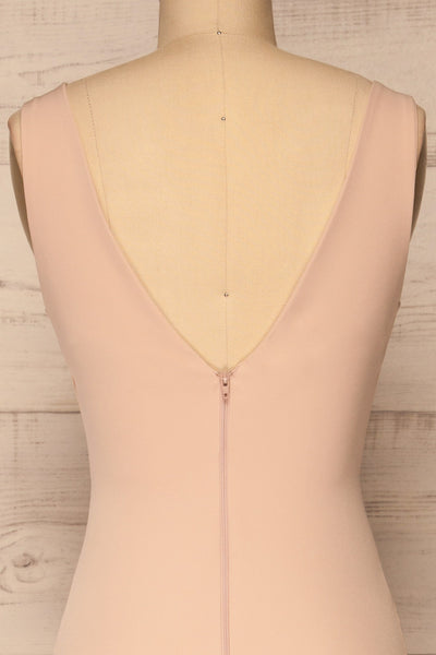 Tivoli Blush Pink V-Neck Midi Dress | La petite garçonne  back close-up