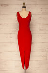 Tivoli Red V-Neck Midi Dress | La petite garçonne