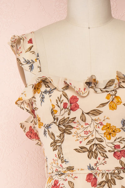Tomisato Beige Floral Chiffon Ruffled Jumpsuit | Boutique 1861