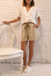 Eiasland Beige High Waisted Linen Shorts | La petite garçonne model look