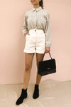 Ropsha White Cotton High-Waisted Shorts | La petite garçonne on model