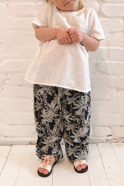 Filotras Mini White Embroidered Kid's Top | La Petite Garçonne on model