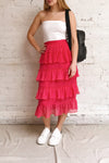Gova Red Layered Ruffles Festive Midi Skirt | Boutique 1861 model look