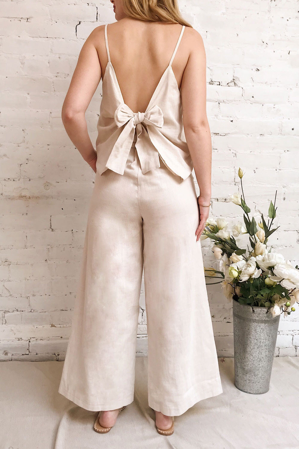 Koszalin Beige Wide Leg Pants | La petite garçonne on model