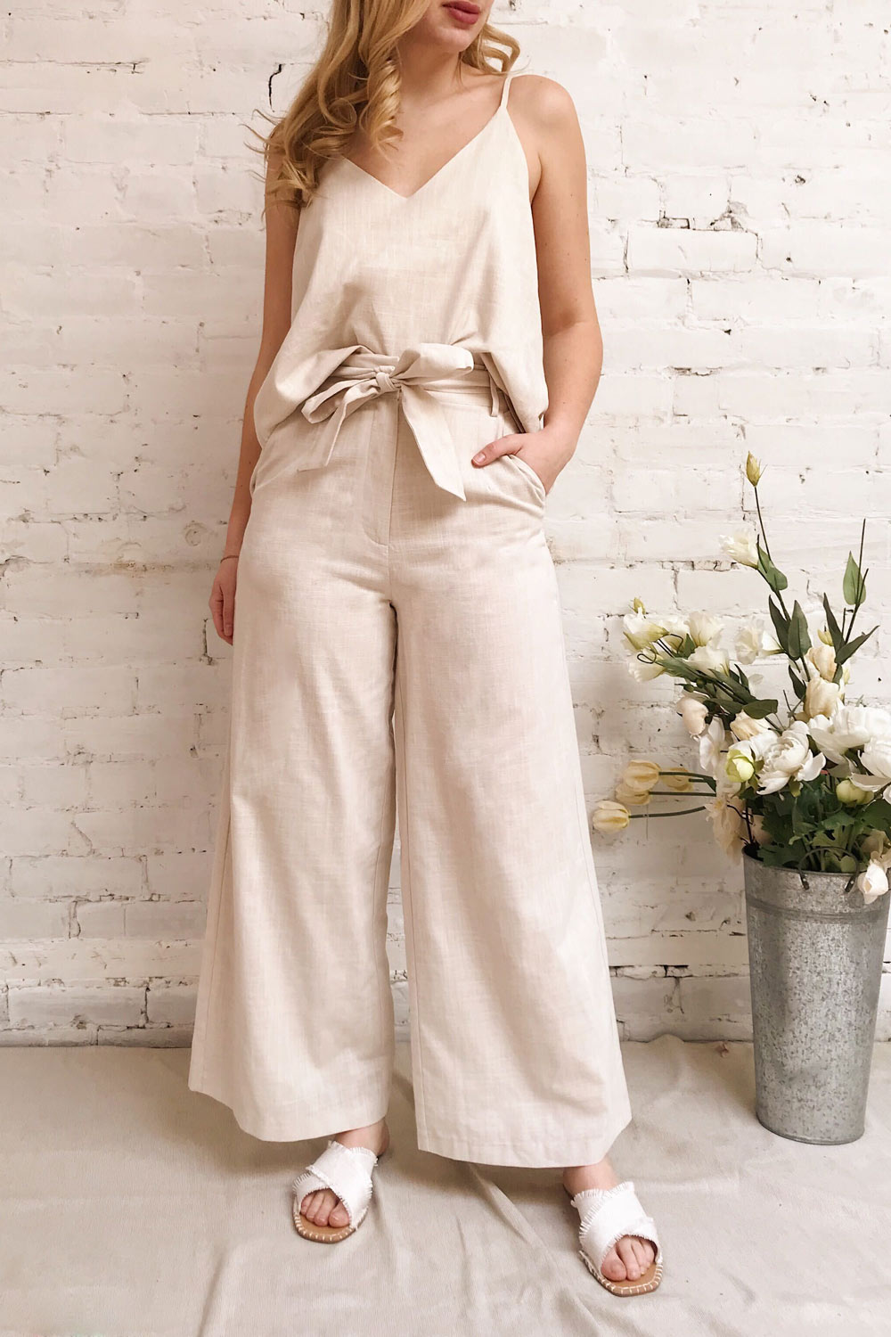 Koszalin Beige Wide Leg Pants | La petite garçonne model look