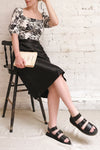 Glyfada Black Silky Midi Skirt | La Petite Garçonne on model