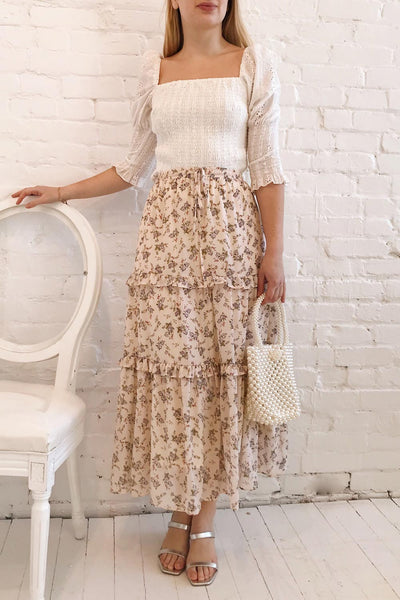 Leoben Beige Floral Long Layered Skirt | Boutique 1861 model look