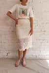 Aubane Cream Lace Midi Skirt w/ Back Slit | Boutique 1861 on model