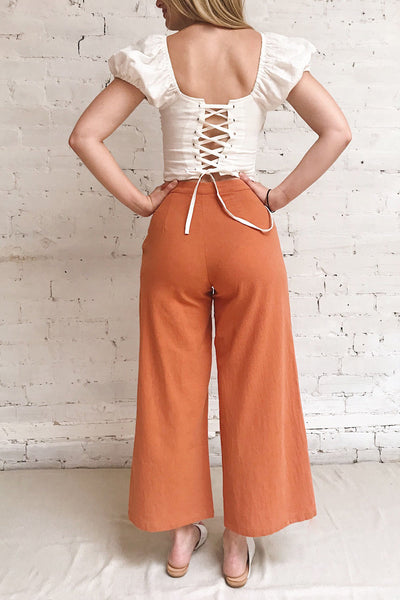 Laskowice Orange Wide Straight Leg Pants | La petite garçonne on model