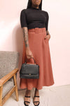 Pelczyce Rust Flared Midi Skirt w/ Belt | La petite garçonne model look