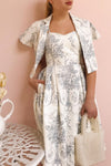 Camasene White Short Dress w/ Blue Flowers | Boutique 1861 model look 2