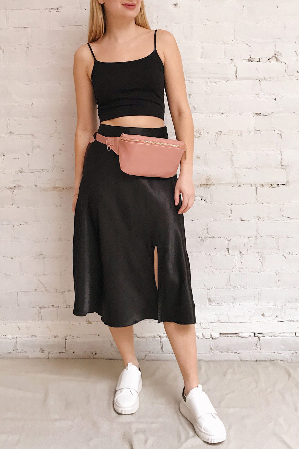 Glyfada Black Silky Midi Skirt | La Petite Garçonne model look 2